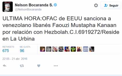 EEUU sanciona a venezolano por vínculos con Hizbulá