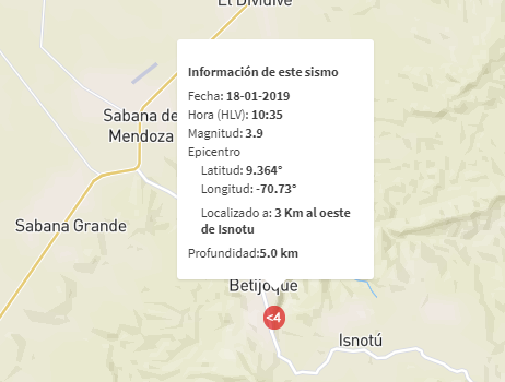 Registran sismo de magnitud 3.9 al oeste de Isnotú