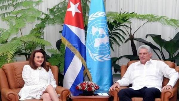 Presidenta de la ONU se reúne con el mandatario cubano
