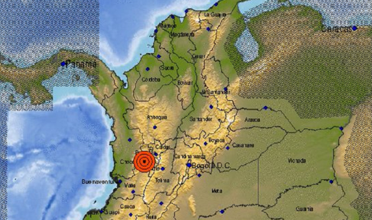 Temblor de magnitud 5,6 sacude centro y sur de Colombia