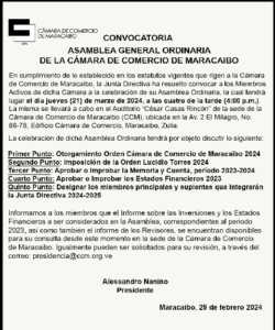 Convocatoria Cámara de Comercio
