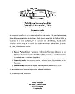 Convocatoria Policlinica Maracaibo