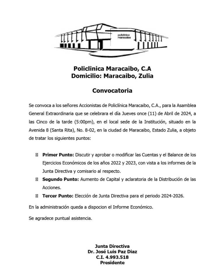 Convocatoria Policlinica Maracaibo