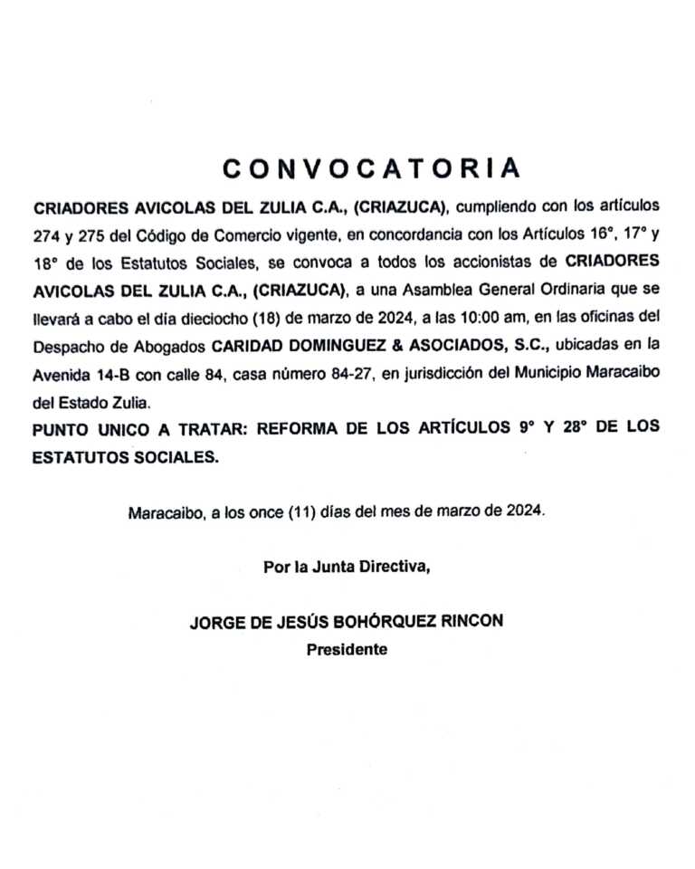 Convocatoria CRIAZUCA