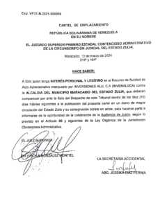 Cartel de emplazamiento Exp. VP31-N-2021-000006