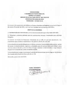 Convocatoria de Asamblea de propietarios Edif. Las Garzas