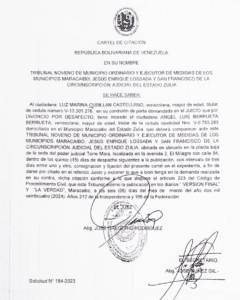 Cartel de citación solicitud N° 184-2023