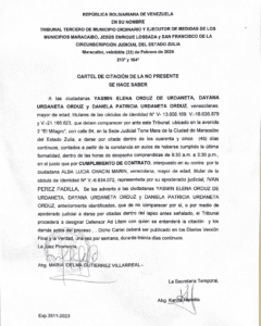 Cartel de citación de la no presente Exp. 3511-2023