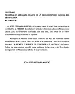 Alimentos e Insumos de Occidente, C.A (ALIDOCA)Acta de Asamblea Extraordinaria