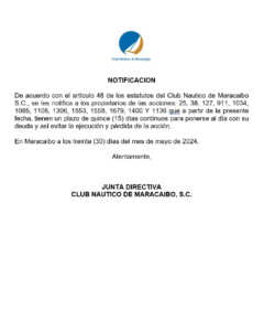 Notificación Club Náutico de Maracaibo