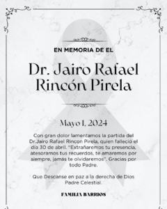 Obituario Dr. Jairo Rafael Rincón Pirela