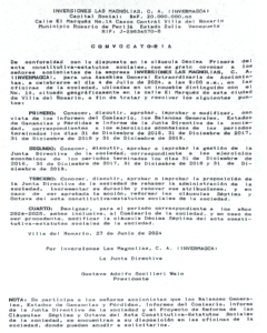 Convocatoria Inversiones Las Magnolias