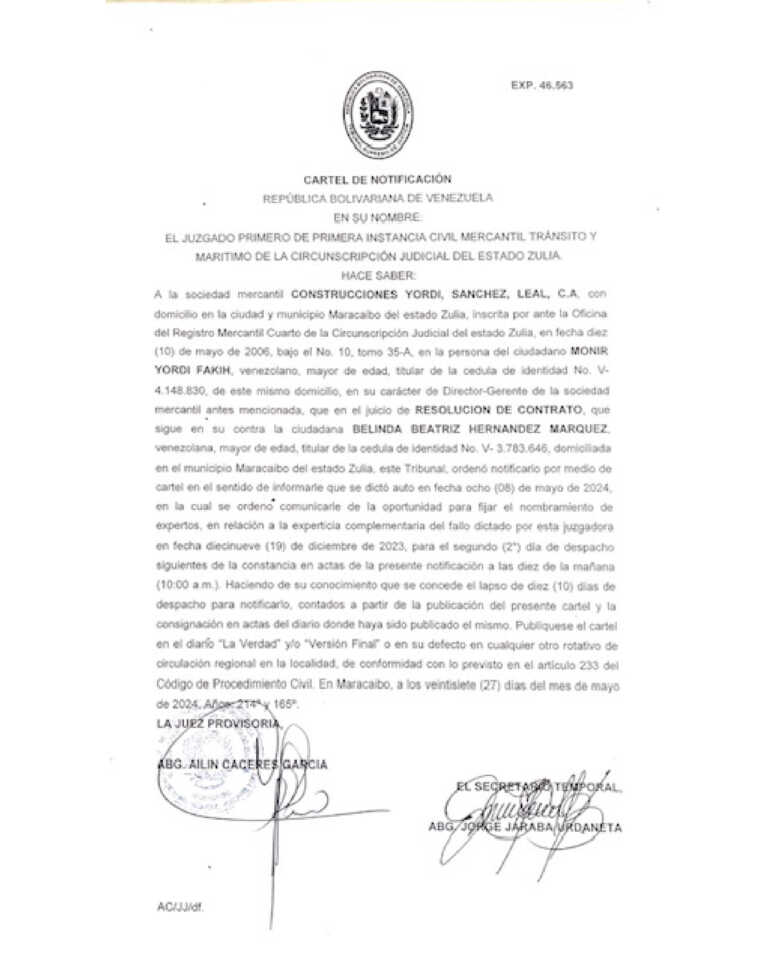 Cartel de citación Expediente 46.563