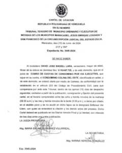 Cartel de citación  Expediente.No. 3545-2024