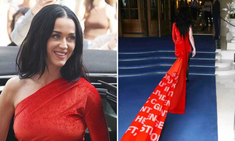 Katy Perry revela la letra de su nuevo sencillo con un vestido de 150 metros