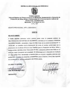 Edicto Asunto Provisional: VP31-J-2024-000312