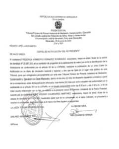 Cartel de notificación “del no presente” Asunto: VP31-J-2023-005703