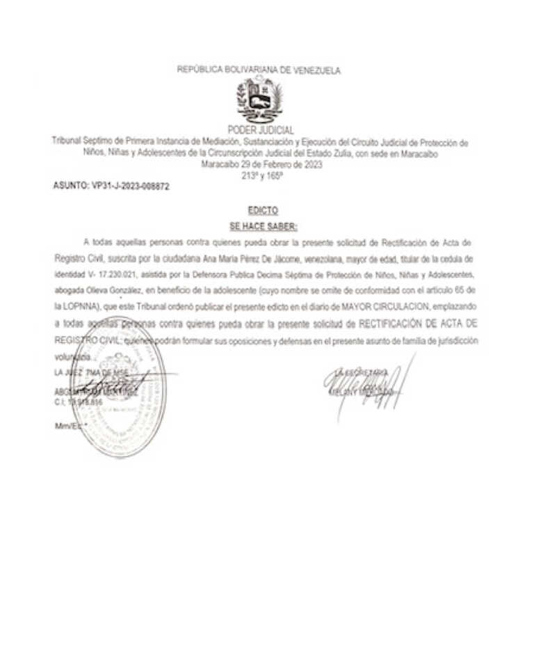 Edicto Asunto: VP31-J-2023-008872