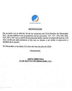 Notificación Club Náutico , S.C