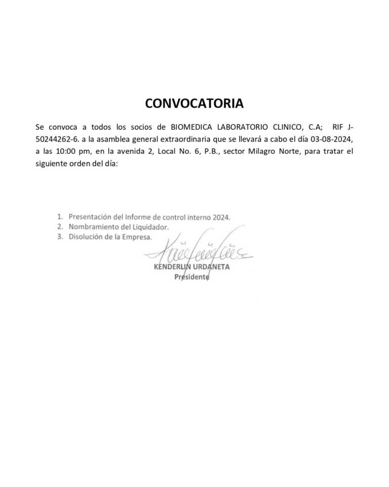 Convocatoria Biomédica Laboratorio clinico C.A