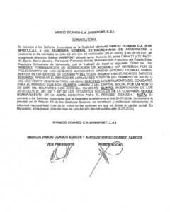 Convocatoria Asamblea General Extraordinaria Vinisport, C.A