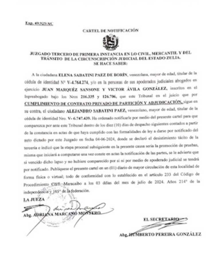 Cartel de notificación Expediente.49.925/AC