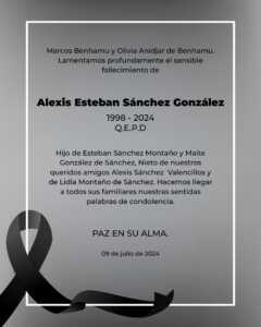 Nota de Condolencia Alexis Esteban Sánchez González