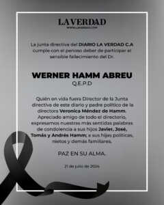 Condolencia Sr. Werner Hamm Abreu