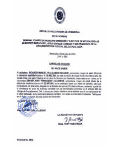 Cartel de citación  Solicitud No 3872