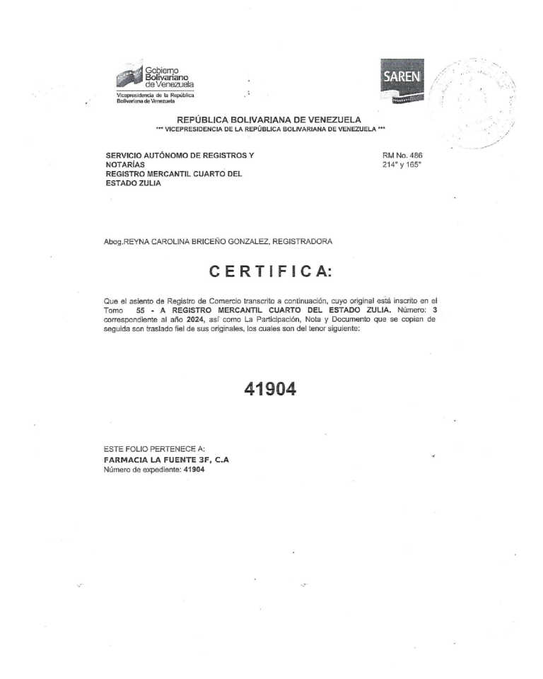 Farmacia La Fuente 3F, C.A  Acta de Asamblea General Extraordinaria Exp.4109