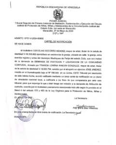 Cartel de notificación Asunto  VP31-V-2024-00850