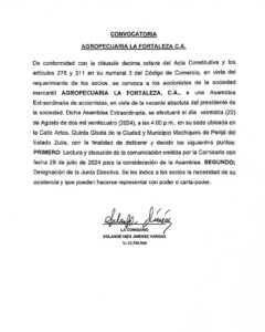 Convocatoria Agropecuaria la Fortaleza, C.A
