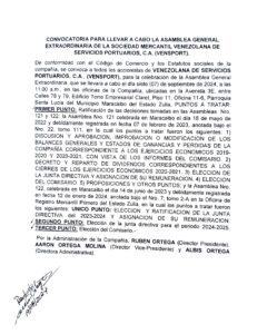 Convocatoria Venezolana de Servicios Portuarios, C.A ( VENSPORT)