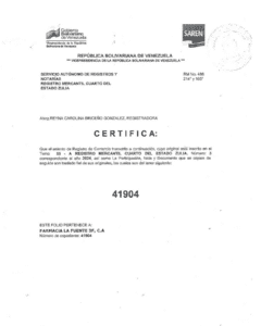 Cartel de notificación SAREN Farmacia La Fuente 3F, C.A No. Exp. 41904