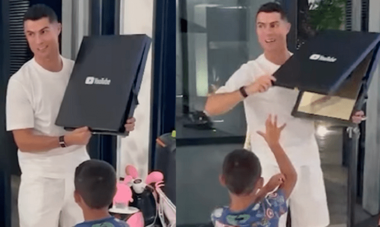 Cristiano Ronaldo recibe placa de 1 millón de suscriptores en YouTube el día que abrió su canal