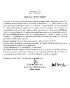 Segunda convocatoria Inproalmar, C.A