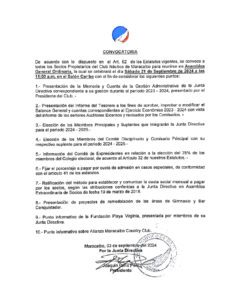 Convocatoria Asamblea General Ordinaria Club Naútico