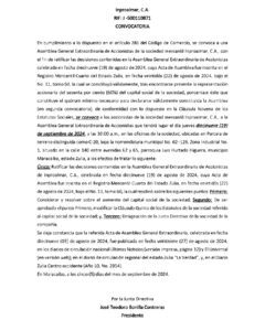 Convocatoria  Asamblea General Extraordinaria de Accionistas Inproalmar, C.A