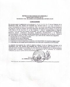 Convocatoria Sociedad Civil del Banco de Sangre del Estado Zulia