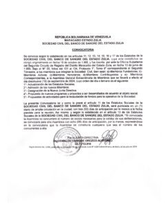 Convocatoria Sociedad civil del Banco de Sangre del Estado Zulia