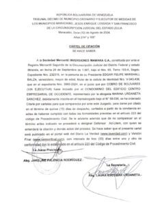 Cartel de Citación Inversiones Mawaka, C.A  Nro 232316