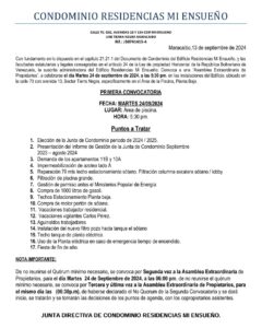 Primera convocatoria Condomino Mi Ensueño