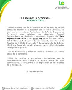 Convocatoria  Asamblea General Extraordinaria C.A Seguros la Occidental