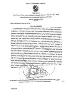 Cartel de Notificación Asunto provisional VP31-V-2023-002398 Milagros Coromoto Islenis Bevacqua