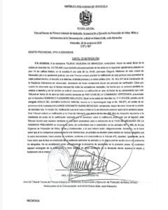 Cartel de Notificación Asunto provisional VP31-V-2023-002398 Yslenis Valbuena De Bevacqua