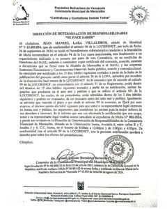 Cartel de Notificación Contraloría Municipal de Maracaibo