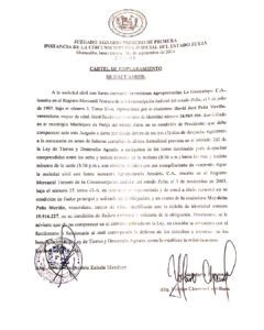 Cartel de Emplazamiento Inv. Agropecuarias La Guadalupe C.A