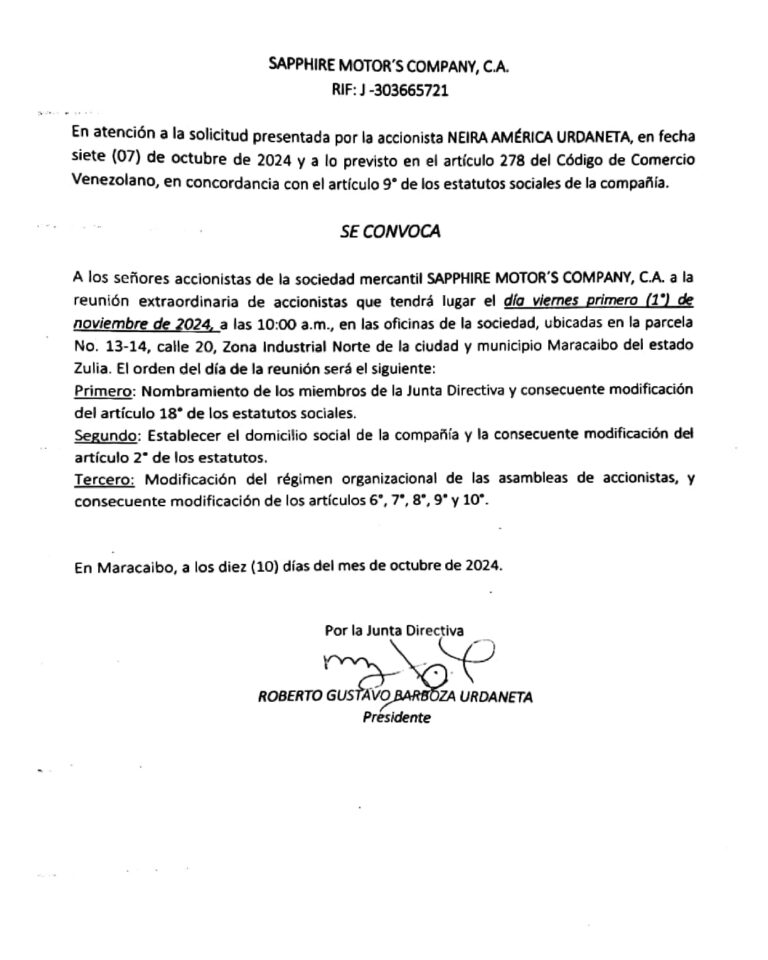 Convocatoria Sapphire Motor´s Company C.A
