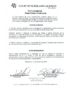 Convocatoria Asamblea Ordinaria Club Venezolano Alemán