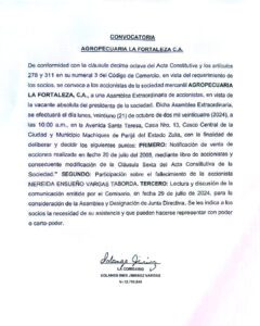 Convocatoria Asamblea Agropecuaria La Fortaleza C.A